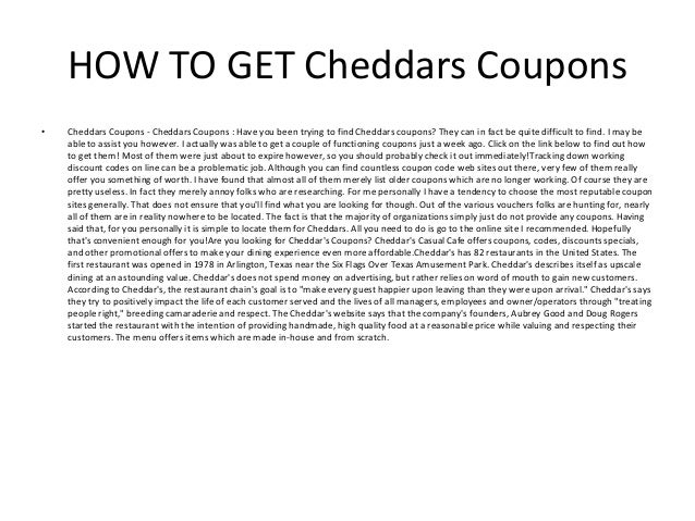 Cheddars Discount codes - Printable Cheddars Coupon codes image relating to Cheddars Coupons Printable called Cheddars Discount coupons - Printable Cheddars Discount codes